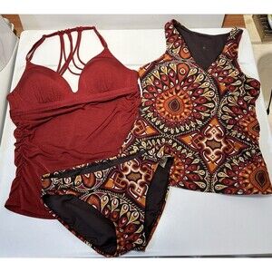 Athleta Bundle Of 3 - 2 Tankini Swimsuit Tops Size Small -Bottom XS Orange/Brown